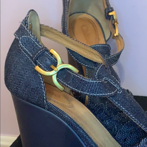 CHLOE denim wedge sandals - Picture 5 of 8